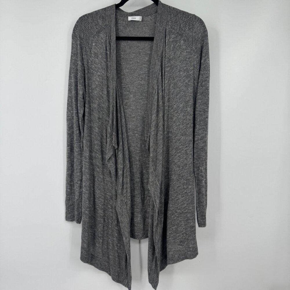 Vince women's gray lightweight linen blend drape front cardigan woman’s size sma